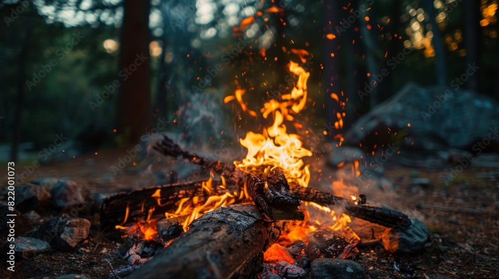 Fire camping background illustration. Generated by AI Fire camping background illustration. Generated by AI