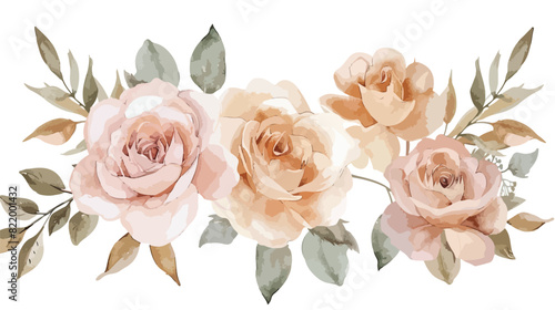 Watercolour Floral Bouquets Peach Pink Roses Summer A