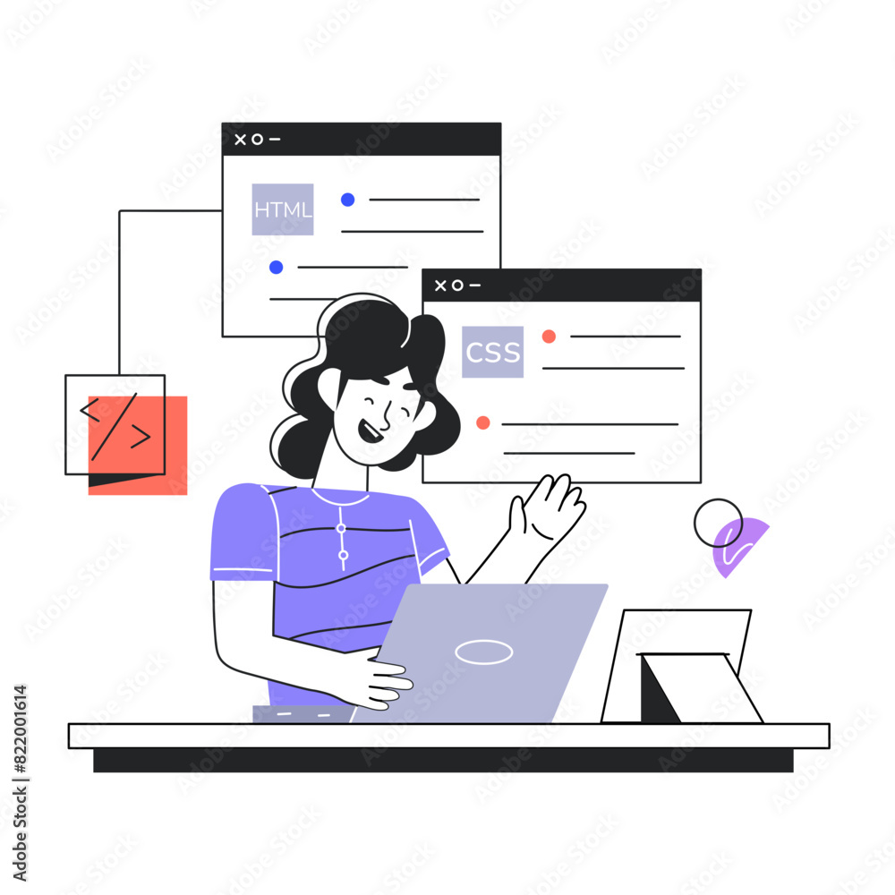 Trendy linear mini illustration of a web developer Trendy linear mini illustration of a web developer