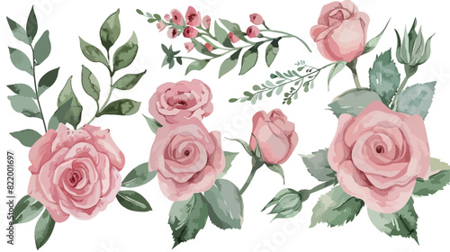 Watercolour Floral Bouquets Pink Roses Spring Arrange