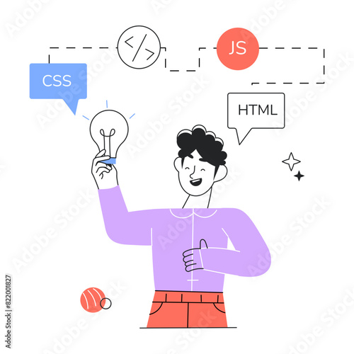 Get this linear mini illustration of a creative developer 