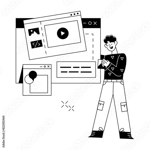 Get this linear mini illustration of a frontend developer 