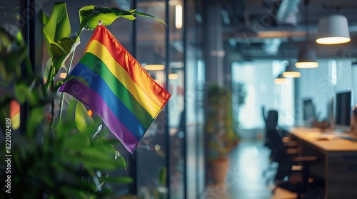 Rainbow Pride Flag in corporate offices during Pride Month, pride month LGBTQIA theme