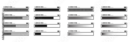 Loading bar concept. Loading icons set.Load bar collection. loading icons on white background.