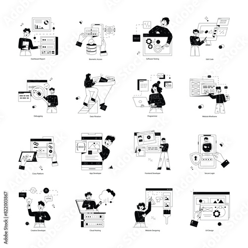 Collection of Web Programming Glyph Mini Illustrations 

