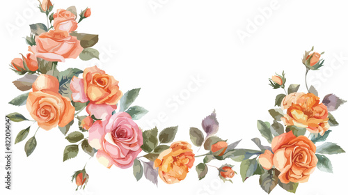 Watercolour Floral Wreath Peach Pink Roses Summer Arr