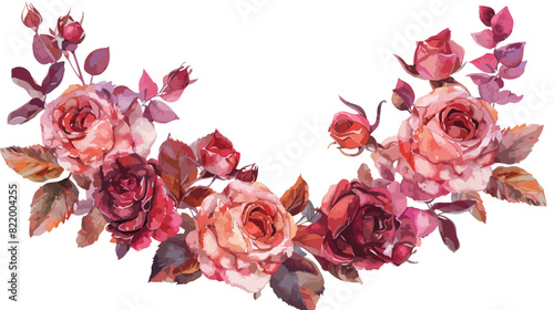 Watercolour Floral Wreath Pink Red Roses Fall Arrange