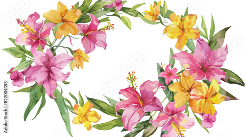 Watercolour Floral Wreath Pink Yellow Flowers Summer