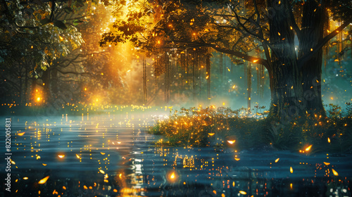 A magical fantasy forest with fireflies and glowing flowers © Adrian Grosu