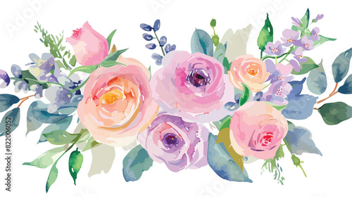 Watercolour Flower Bouquets Pink Violet Roses Spring