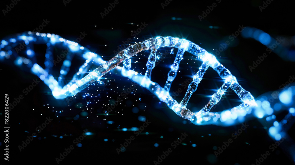 A glowing DNA double helix on a black background A glowing DNA double helix on a black background