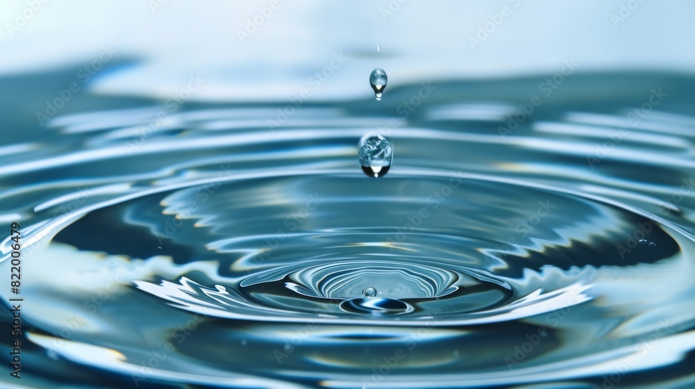 A single water droplet falls into a pool of clear water, creating a dynamic ripple effect captured in a minimalist blue-toned setting. A single water droplet falls into a pool of clear water, creating a dynamic ripple effect captured in a minimalist blue-toned setting.