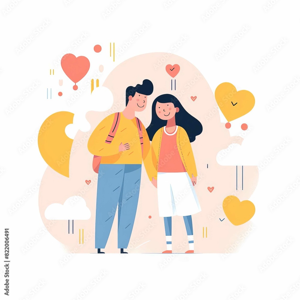 Illustration of a happy couple holding hands surrounded by hearts, symbolizing love and romance. Perfect for love-themed designs. Illustration of a happy couple holding hands surrounded by hearts, symbolizing love and romance. Perfect for love-themed designs.