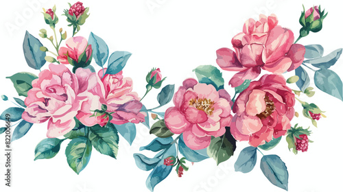 Watercolour Flower Wreath Pink Raspberry Roses Spring