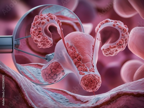 3d rendered illustration of microscopic view of cervical cancer in a woman's cervix photo
