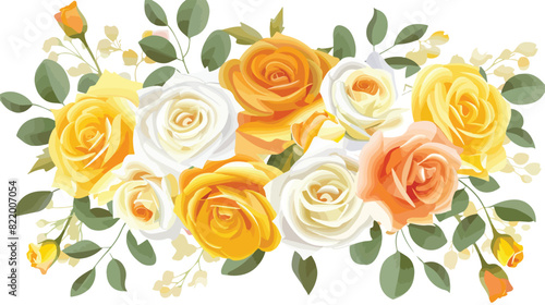 Watercolour Flowers Bouquets Orange Yellow White Rose
