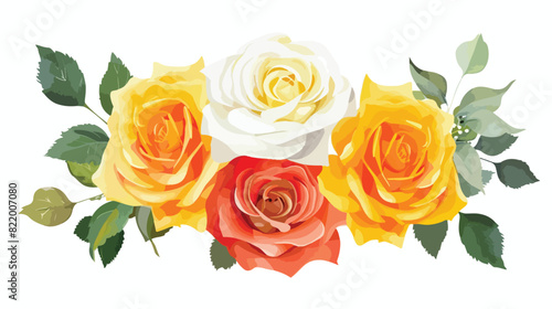 Watercolour Flowers Bouquets Orange Yellow White Rose