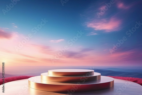 Advertising Podium with Sky and Dawn Background