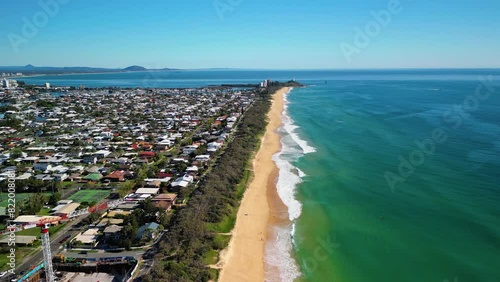 Drone footage of the coastal suburb of Buddina in the Sunshine Coast Region in Queensland, Australia photo