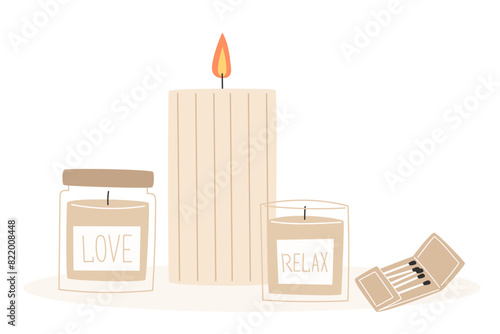 Aromatherapy and relaxation as interior decor in flat style