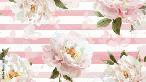 White watercolor peonies floral pattern paper on pink