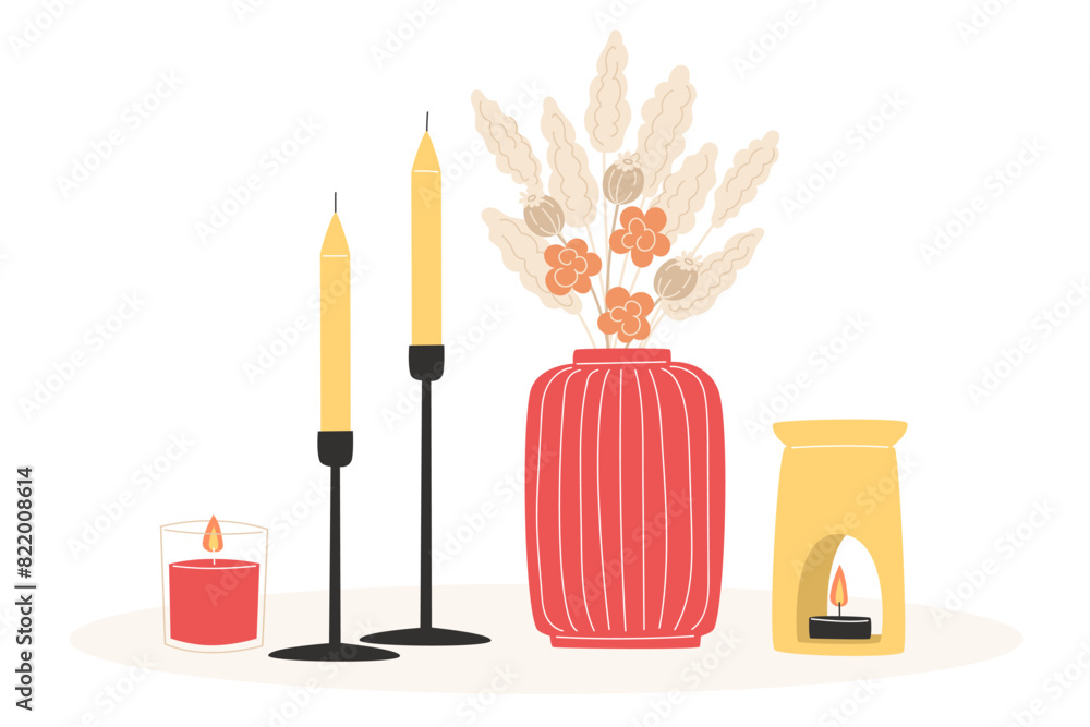 Obraz premium Aromatherapy and relaxation as interior decor in flat style
