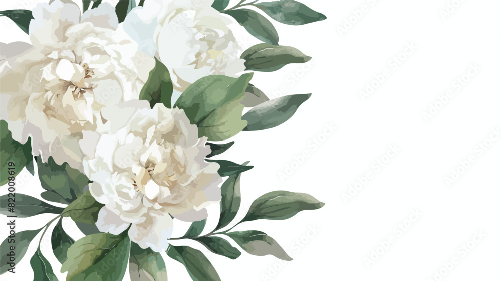 White watercolor peonies leaves bouquets floral patte