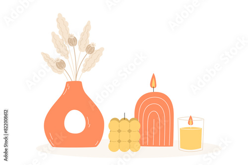 Aromatherapy and relaxation as interior decor in flat style