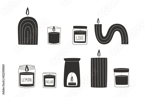 Cozy collection of scented candles in flat style