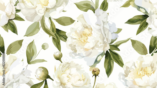 White watercolor peonies seamless floral pattern pape