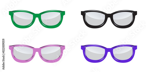 Collection Of Colorful Shiny Eyeglasses Vector Illustration, Spectacles Accessories On White Background.