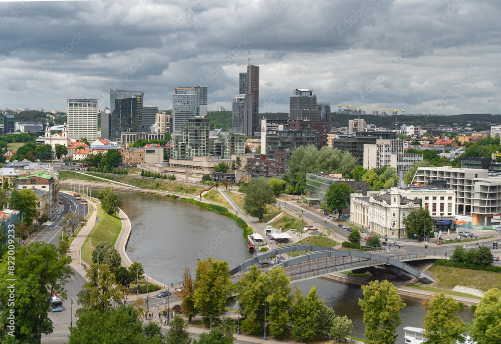 Cityscape with river and lush greenery, Vilnius, Lithuania Cityscape with river and lush greenery, Vilnius, Lithuania