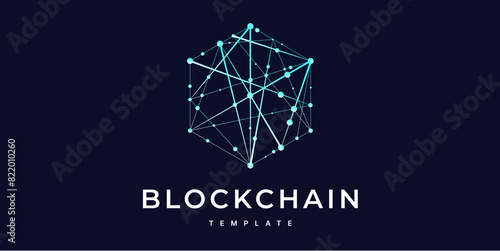 Sign, logo Blockchain. Symbol, logo for blockchain technology, logotype. Hexagon, connection line transaction for logo, brand label, emblem, branding, smart contract block symbol. Vector Illustration