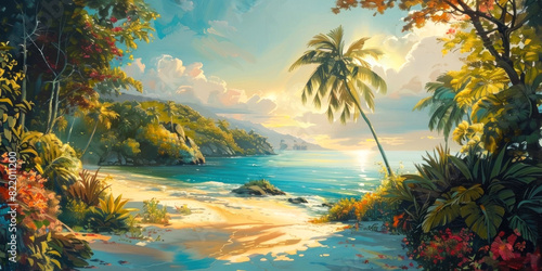 Bask in the tropical paradise with this vibrant beachscape photo