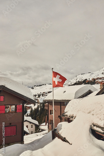 Flag of Switzerland in Bettmeralp, Raron district, the canton of Valais photo