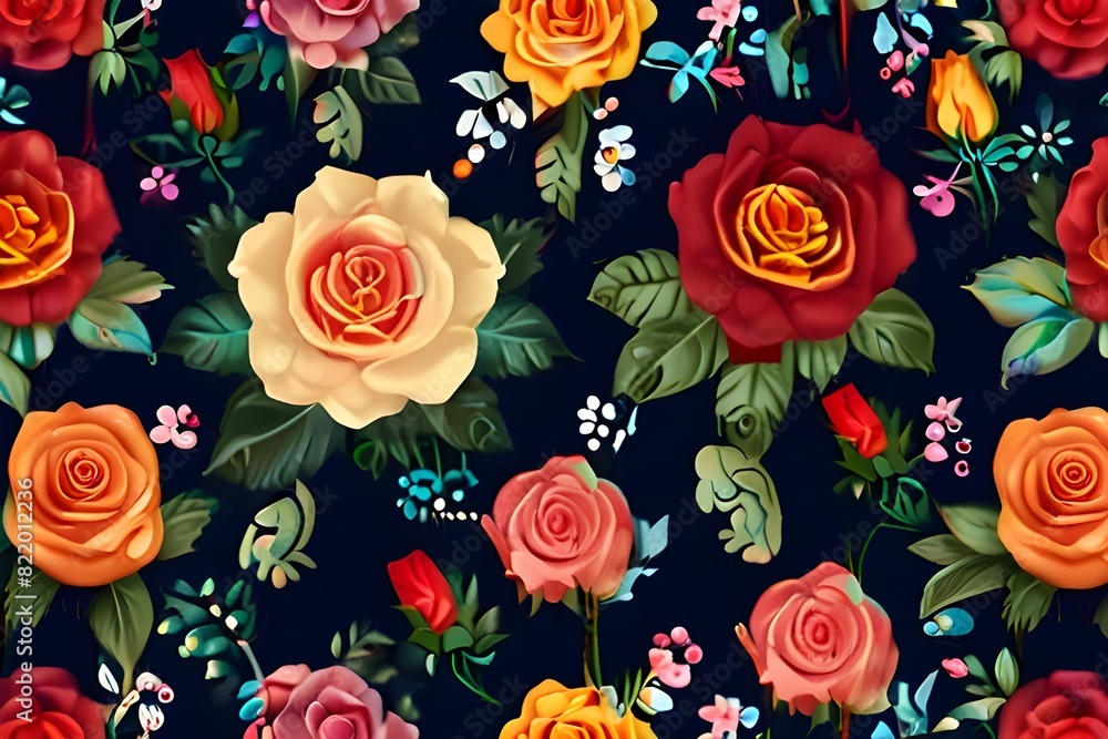 Rose floral pattern with beautiful little element. Generative AI 