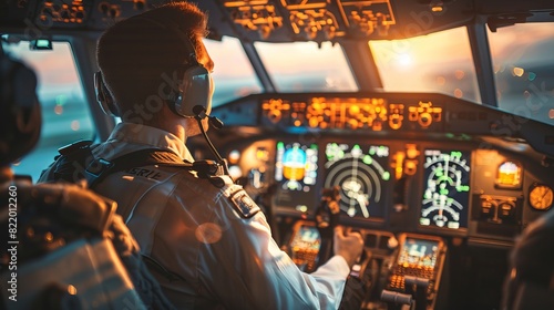 Commercial Airline Pilot in the Cockpit photo