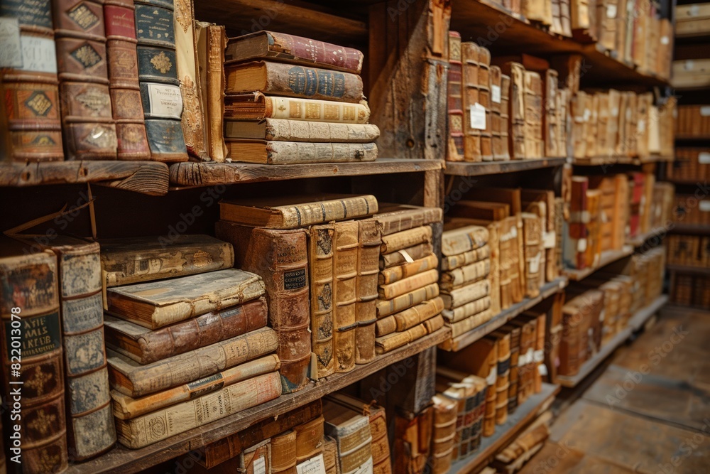 Row of antique books in library Row of antique books in library