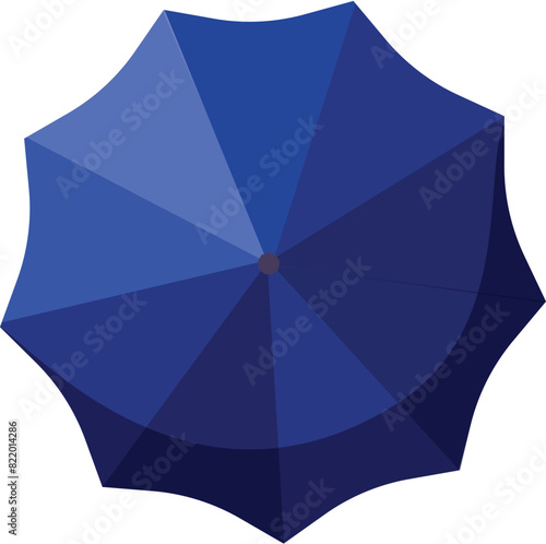 Simple and modern vector graphic of a topdown view of a blue umbrella, ideal for design elements