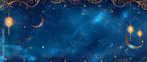 Captivating Eid al Adha Background with Intricate Lattice Work and Twinkling Crescent Moons photo