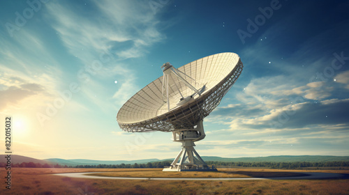 Large parabolic antenna against a beautiful sky photo