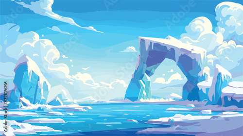 Arctic ocean winter landscape. Vector cartoon illustration