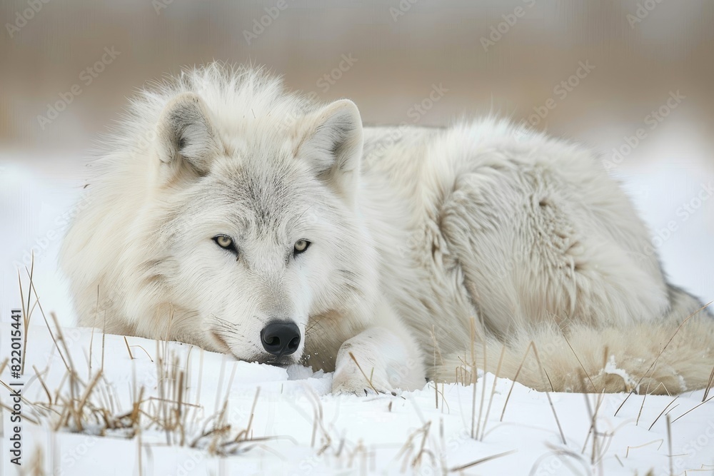 Majestic white wolf gracefully roaming through a serene and beautiful snow covered landscape Majestic white wolf gracefully roaming through a serene and beautiful snow covered landscape
