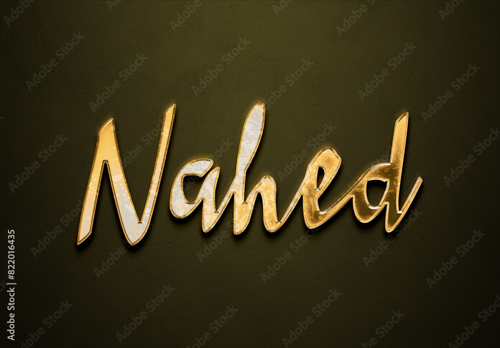 Old gold text effect of Arabic name Nahed with 3D glossy style Mockup. Old gold text effect of Arabic name Nahed with 3D glossy style Mockup.
