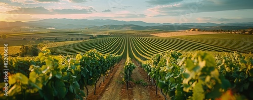 Landscape with vineyards in spring in the designation of origin area of Ribera del Duero wines in Spain photo