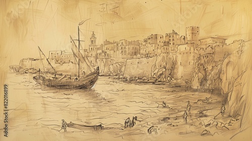 Paul Surviving Shipwreck on the Island of Malta - Biblical Watercolor Illustration