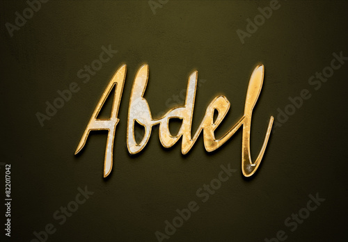 Old gold text effect of Arabic name Abdel with 3D glossy style Mockup. photo