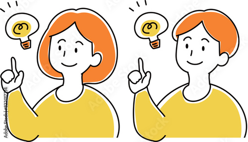 ひらめいて指をさす人　男性と女性のイラスト