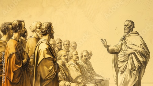 Cornelius the Centurion’s Conversion with Peter Preaching - Biblical Watercolor Illustration