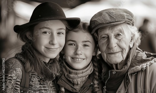 Two young girls posing for picture with the grand parents. Munich, Germany